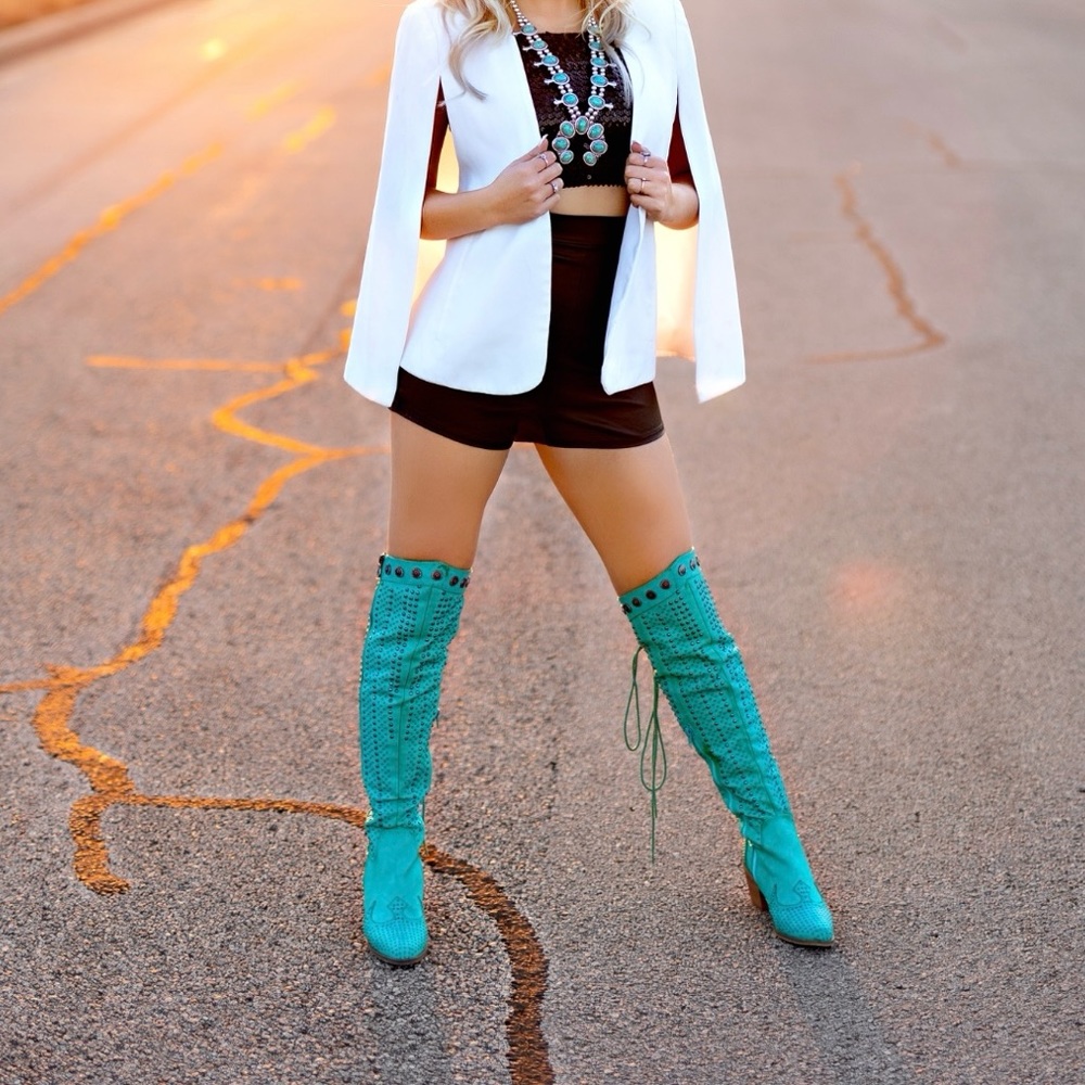 Turquoise Fashion boots size 6.5